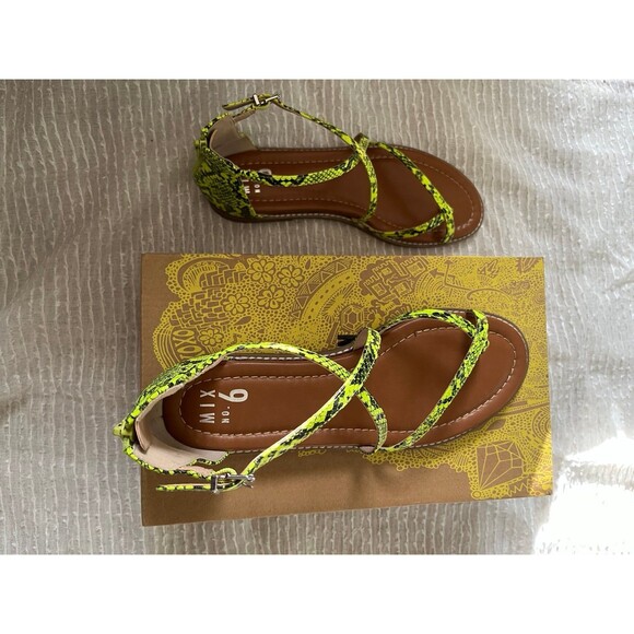 Mix No 6 Highlighter Yellow Snake Print Sandals 10M - Picture 8 of 10
